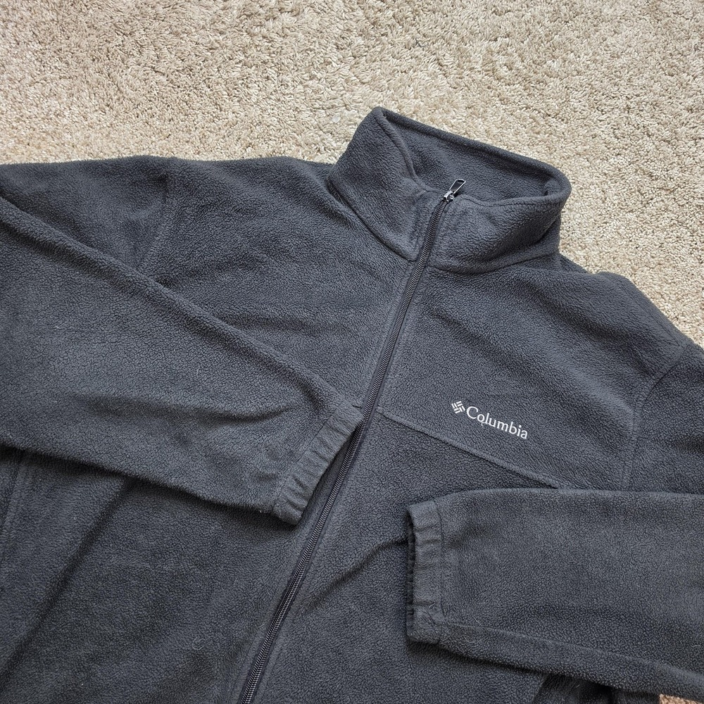 Columbia Jacket Mens XL Black Fleece Full Zip Pockets Adjustable Stand-Up Warm *